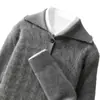 Suéter de lana 100% para hombre con cuello camisero, patrón trenzado, corte holgado, engrosado para otoño e invierno, talla grande, jersey de manga larga