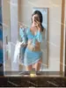 Traje de bikini Traje de baño para mujer Playa Sexy Deseo puro Reunión para pecho pequeño Cuatro piezas Blusa Falda para vacaciones