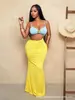 Nuevo bikini de color sólido estilo tirante cadena de strass sexy sin espalda conjunto de dos piezas top de tubo falda larga