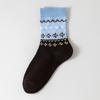 Otoño e Invierno Nuevo Estilo Étnico Retro Calcetines Fair Isle Calcetines de Media Caña para Mujer Estilo Ins Versátiles Calcetines Holgados Calcetines de Moda