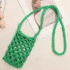 Bolso bandolera de algodón tejido fresco y sencillo, nuevo y lindo bolso de paja de color liso con diseño calado para teléfono móvil, bolso de playa para vacaciones junto al mar