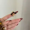Design de Nicho Anel de Bola com Gotejamento de Óleo Esmaltado Feito à Mão Anel de Metal Sobreposto Estilo Vintage Chanel Cacho de Uvas Anel