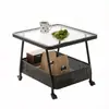 Mesa de chá móvel, mesa lateral para sofá de sala de estar, mesa de cabeceira, carrinho com rodinhas e tampo de vidro, pequena mesa de chá para uso doméstico, feita de pedra sinterizada