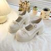 Zapatos de Plataforma para Aumentar la Altura con Faldas para Mujer 2025 Primavera y Verano Nuevos Estilo Retro Francés Perla Lazo Estilo Preppy Zapatos de Piel