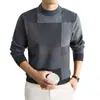 Novo suéter de tricô masculino para outono e inverno, pulôver com gola redonda, camisa básica casual, top de moda masculino jacquard