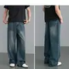 Jeans Masculinos Transfronteiriços Estilo Quente do Sudeste Asiático Lavados Jeans de Perna Larga Masculinos Retrô Desgastados Soltos Calças de Perna Reta