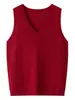 Colete de Cashmere Liso Feminino Gola V de Primeira Linha Sem Mangas Base Solto Casual Tricô de Cashmere Puro