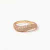 Anillo de Banda Curva Retro con Diamantes Completos Bicolor Oro y Plata Anillo de Dedo con Circonita Pavimentada Lujo Ligero Uso Diario En Stock