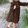 Vestido de Veludo Cotelê para Meninas Coreanas Ins Outono e Inverno Gola de Renda Manga Longa Saia Espessa Estilo Ocidental Estilo Coreano Vestido de Princesa