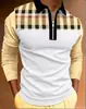 Exportación Europea y Americana Primavera y Otoño Nuevo Polo de Manga Larga para Hombre con Estampado 3D Casual y Cómodo Polo con Media Cremallera y Cuello