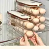 Caixa de Armazenamento de Ovos para Geladeira, Grau Alimentício, Porta-Ovos Inclinado Multicamadas para Cozinha com Porta Lateral