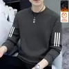Moletom masculino outono e inverno, versátil, folgado, casual, moderno, gola redonda, com forro de fleece, peça básica estilosa