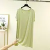 Vestido largo de verano talla grande, ropa ligera para mujer, holgado y adelgazante, vestido tipo camiseta de manga corta con cuello en V, vestido de color liso
