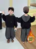 Conjunto de Moletom com Capuz e Pelúcia para Meninos Estilo Coreano Roupas Esportivas Bonitas para Crianças Conjunto de Duas Peças Roupas Estilosas para Bebês e Crianças Pequenas