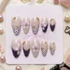 30 peças de unhas postiças estilo francês, estilo retrô, doces, com bolinhas roxas, gardênia branca, contas douradas e pontas em formato de amêndoa, atacado