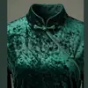Vestido Cheongsam Mejorado de Terciopelo Color Sólido Estilo Retro Cuello Alto Manga Larga Falda Larga Elegante Ajuste Delgado Línea H para Mujer Otoño