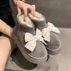 Botas de pelúcia de algodão infantis de inverno, com sola grossa, quentes e acolchoadas, com design de laço, botas curtas estilo coreano para mulheres, adequadas para uso externo, botas de neve, estilo de cano curto, 2026