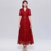 Elegante vestido largo rojo con bordado de lentejuelas y un bajo amplio para ocasiones de boda y banquetes, adecuado para la moda femenina transfronteriza