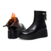 Botas de Algodón Cálido Forradas de Polar de una Pieza para Envío Directo Botines de Cuero Suave con Tacón de Cuña para Mujer Otoño e Invierno Zapatos de Algodón para Madre Botas de Mujer con Plataforma y Suela Gruesa