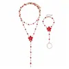 Collar multicapa de flor de resina estilo europeo y americano con gotas de aceite y diamantes, cadena de clavícula de dopamina personalizada, pulsera y collar de alta gama