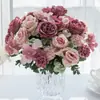 Ramo de Hortensias Rosas de 7 Picos Ramo de Flores Artificiales para Boda Ramo de Flores Falsas Decoración Simple para Mesa de Sala de Estar en Casa