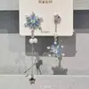 Pendientes de Copo de Nieve Hielo Azul Asimétricos con Borlas de Perlas para Otoño e Invierno Diseño de Nicho Pendientes Nuevos Elegantes de Gama Alta Pendientes