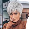 Peluca de Venta Caliente Transfronteriza Europea y Americana 2025 Gris Plateado Cabello Corto de Mujer Naturalmente Esponjoso Fibra Química Natural Peluca Completa para la Cabeza