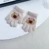 Lindos Guantes de Invierno Peludos Cálidos y Resistentes al Frío a Prueba de Viento para Estudiantes, Ciclismo, de Cinco Dedos, con Lazo, de Felpa y Tejidos para Mujeres