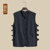Camiseta de Verano para Adultos Mayores Chaleco de Algodón y Lino Chaleco Vestido Tang Estilo Chino Sudadera Tai Chi Kung Fu Holgada Casual Camiseta de Anciano