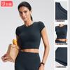 Ropa de Yoga Transfronteriza Europea y Americana Tops Deportivos para Mujer Ajustados al Hombro Derecho Color Puro Fitness Corto Ombliguera Camisetas Casuales de Manga Corta