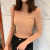 Suéter de punto fino de manga larga con cuello alto falso, ajuste ceñido, 8 colores, nuevo lanzamiento, estilo INS para mujer, botón, top de punto versátil
