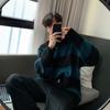 Gola Redonda Design de Costura Senso Suéter Macio Encerado Novo Suéter Tricotado Solto Top Americano da Moda Masculino Moderno Coreano Dongdaemun