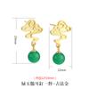 Pendientes vintage de jade hetiano natural en plata de ley 925 con diseño del Palacio Imperial Xiangyun y calcedonia dorada antigua para mujer