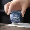 Mi Yan Derramou Azul e Branco Pura Pintura à Mão Bambu Xícara de Chá Doméstica Xícara para Degustação de Chá Xícara Única Cerâmica Artesanal Ladrilho Fino Xícara Mestra