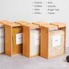 Caja de Almacenamiento de Grano con Textura de Bambú Caja de Almacenamiento de Grano para Cocina Caja Cuadrada para Grano Caja de Almacenamiento de Arroz con Tapa Deslizante de Madera