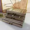 Caja de Almacenamiento de Joyería de Acrílico Transparente Gris Tipo Cajón a Prueba de Polvo para Anillos, Pendientes, Collares, Pulseras - Caja Multifuncional de Terciopelo
