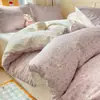 Conjunto de cama de quatro peças em fio com toque de nuvem, categoria A, algodão puro, novo estilo de lençol e capa de edredom, conjunto de três peças para dormitório estudantil 4