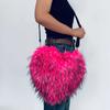Bolso bandolera de amor europeo y americano de piel Bolso de felpa piel sintética de mapache bolso de hombro con forma de corazón bolso de piel de moda y personalidad