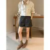 ICCICC Pantalones Cortos de Cuero PU Modernos y Elegantes para Mujer, Nuevo Diseño Otoñal de Línea A, que Cubren la Cadera, Adelgazantes, Casuales tipo Boot Cut 2906