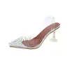 Verão 2026 Novo Estilo Coreano Sandálias Salto Agulha Transparentes com Strass Sapatos de Cristal Salto Alto Feminino Tamanho Grande Exportação