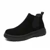 Botas Masculinas de Cano Médio Casuais Sapatos Masculinos Estilo Britânico Inverno Forradas com Lã Estilo Coreano Versáteis Tendência Sapatos de Cano Alto Couro Genuíno Botas Curtas