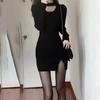 Vestido Sexy de Corte con Aberturas de Manga Corta Ajustado a las Caderas Estilo Pura Lujuria Nuevo Primavera y Otoño 2025 Elegante Slim para Club Nocturno