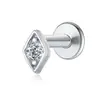 Brincos de Piercing em Prata de Lei S925 em Formato de Losango com Zircônia, Brincos com Parte Traseira Plana, Novo Estilo Europeu e Americano, Piercings de Osso da Orelha com Hélice Interna