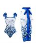 Amazon 2023 Europeia e Americana Nova Edição Fixa Impressa Duas Peças One-Piece Swimsuit Conservador Coberto Hip Skirt Spot Swimsuit