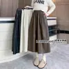 Nueva colección otoño/invierno 2026: Falda midi de corte A, moderna y elegante, estilo coreano, con cintura elástica, hecha de cuero PU