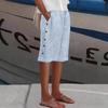 Shorts de Verano para Mujer Europeos y Americanos Transfronterizos Amazon 2025 Nuevo Comercio Exterior Casual a Rayas con Bolsillos de Botón