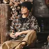 Camisa a cuadros de estilo retro americano con bloques de color, manga larga para hombre, nueva colección otoño 2026, camisa a cuadros casual de corte holgado de moda