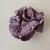 Goma para el pelo fruncida de cuentas versátil de alta gama estilo coreano para mujer, accesorio para el pelo elegante de satén para coleta Otoño e Invierno