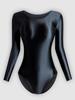 Traje de baño de una pieza de seda brillante ajustado para mujer, color sólido base, cuello redondo, moldea el cuerpo, manga larga, chaqueta de entrepierna, ballet, una generación de cabello