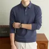Camisa Polo de manga comprida outono e inverno transfronteiriça para homens, camiseta gola alta antibacteriana de alta elasticidade, cor sólida casual em estoque
